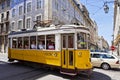 Typical yellow tram on the street of Lisbon, Portugal Royalty Free Stock Photo