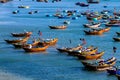 Vietnamese traditional fishing boats resting at sea Royalty Free Stock Photo