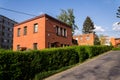 Typified red brick family Bata houses in Zlin, Moravia, Czech Republic, sunny summer day