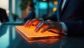 Typing on Illuminated Keyboard in Office Setting for Modern Tech