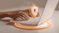 Typing on laptop with digital security shield icon Royalty Free Stock Photo