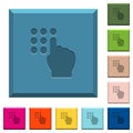 Typing security code engraved icons on edged square buttons