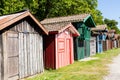 Typique colored wooden houses in biganos port