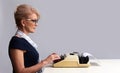 Typist. Woman with typewriter. Isolated