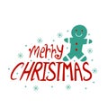 Merry Christmas colorful text. Vector illustration. Cartoon merry xmas design element. Design for print Hand drawn text lettering