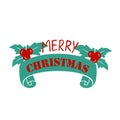 Merry Christmas colorful text. Vector illustration. Cartoon merry xmas design element. Design for print Hand drawn text lettering