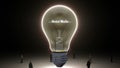 Typo 'Social media' in light bulb and surrounded businessmen, engineers, idea concept version (included alpha)