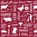 Typographic butchery seamless pattern, background. Royalty Free Stock Photo