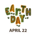 Typographic design for Earth Day. Concept Poster With Green Leaves. On recycled paper texture Royalty Free Stock Photo