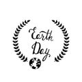 Typographic design poster for Earth Day with branch wreath and globe