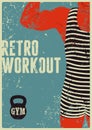 Typographic Gym vintage grunge poster design with strong man. Retro vector illustration.