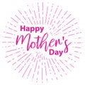 Typographic illustration of Happy Mothers Day retro label with light rays. lettering composition Royalty Free Stock Photo