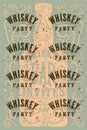 Typographic retro grunge design Whiskey Party poster. Vintage label with stylized whiskey bottle. Vector illustration. Royalty Free Stock Photo