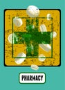 Typographic retro grunge pharmacy poster. Vector illustration.