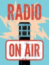 Typographic retro grunge radio station poster. Microphone On air. Vector illustration. Royalty Free Stock Photo