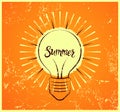 Typographic retro grunge summer poster. Stylized shining light bulb. Vector illustration. Royalty Free Stock Photo