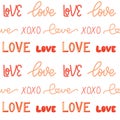 Typographic style Valentines day seamless pattern. Love Hand lettered text