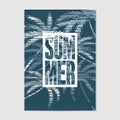 Typographic Summer background with palm trees in grunge style. Royalty Free Stock Photo