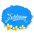 Typographic Text, Summer Label with Frangipani Flowers