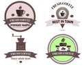 Typographic vector coffee shop. Mugs, beans and coffee equipment icons for coffeehouse, espresso bar, restaurant, cafe, packaging, Royalty Free Stock Photo