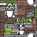 Typographic vector coffee and tea seamless pattern or background