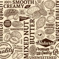 Typographic vector mixed nut butter seamless pattern or background Royalty Free Stock Photo