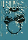 Typographical drums vintage style poster. Retro grunge vector illustration. Royalty Free Stock Photo