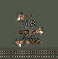 Typographical flowers embroidery green design