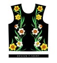 Typographical print for t-shirt with daffodils flowers and slogan. Vector.