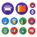 Typographical products flat icons in set collection for design. Printing and equipment vector symbol stock web