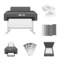 Typographical products monochrome icons in set collection for design. Printing and equipment vector symbol stock web