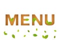 Isolated Natural Menu vector symbol with green leaves on white background. Restaurant menu cover Royalty Free Stock Photo