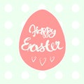 Typography banner Happy Eastern, pink egg on light green