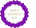 Typography banner Happy Mother's day. Purple wreath and lettering on a white background violets flowers. Vector