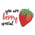 Typography banner with sweet berry and text. Berry background.