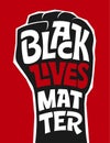 Typography in fist shape on red background. The raised, clenched fist has become symbol of Black Lives Matter movement Royalty Free Stock Photo