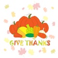 Typography flat design banner Give thanks for Thanksgiving day with vegetables