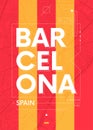 Typography graphics color poster with a map of Barcelona, Vector travel illustration