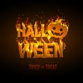 Typography Halloween party poster with burning letters and jack o lantern. Halloween background