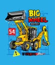 Typography hand-drawn construction machines with vector excavator illustrations Royalty Free Stock Photo