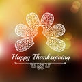 Typography Happy Thanksgiving lettering abstract ornament turkey tail feathers ,autumn blur background Royalty Free Stock Photo