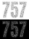 Typography illustration of 757 made from repeating numbers in black and white Royalty Free Stock Photo