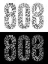 Typography illustration of 808 made from repeating numbers in black and white Royalty Free Stock Photo