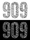 Typography illustration of 909 made from repeating numbers in black and white Royalty Free Stock Photo