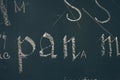 Typography lesson with blackboard with handwritten chalk letters