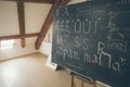 Typography lesson with blackboard with handwritten chalk letters