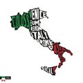 Typography map silhouette of Italy in black and flag colors Royalty Free Stock Photo