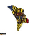 Typography map silhouette of Moldova in black and flag colors
