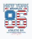 Typography New York Brooklyn 86, USA flags, vector illustrations Royalty Free Stock Photo