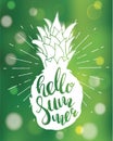 Typography poster with lettering inside silhouette pineapple wit